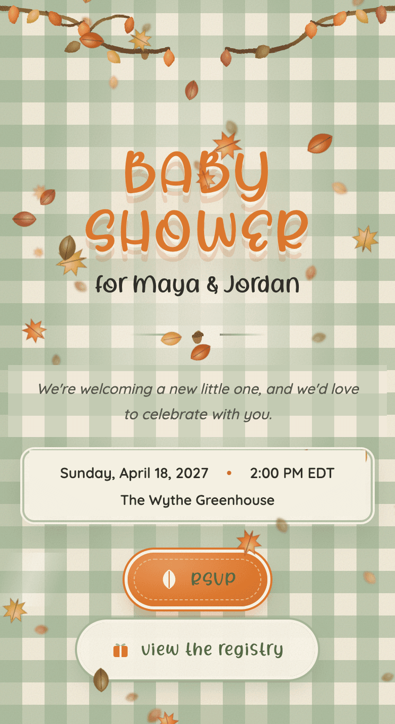 A baby shower website on a phone — Little Pumpkin