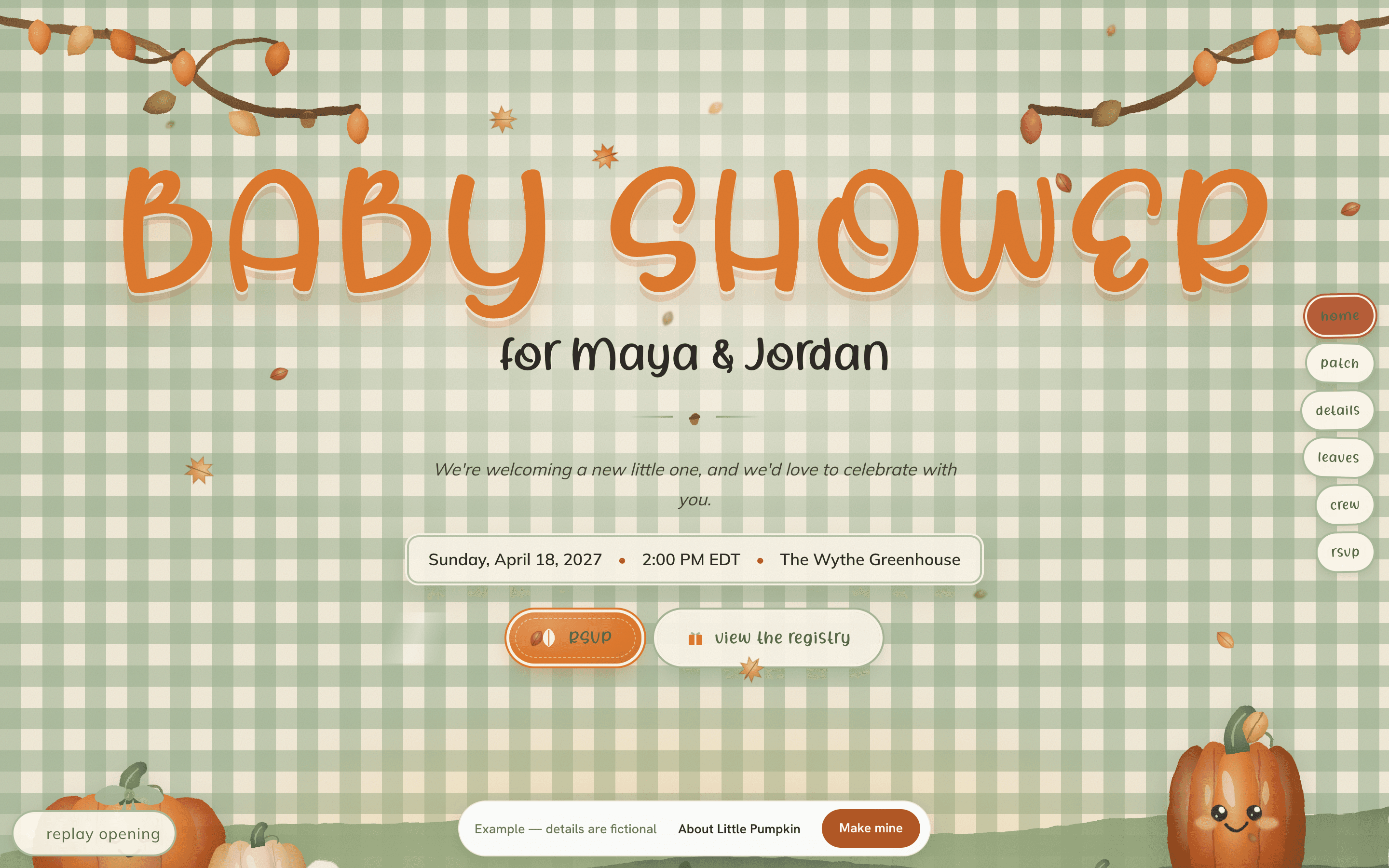 Little Pumpkin — the baby shower website