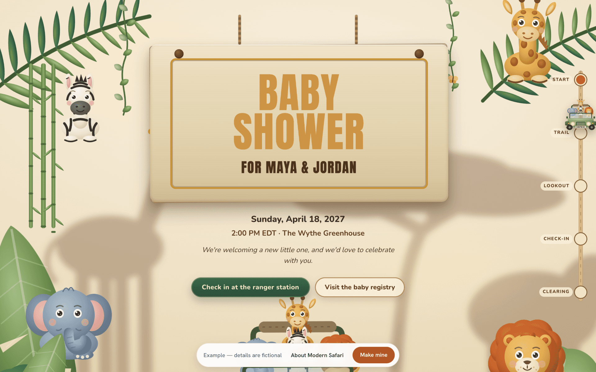 Modern Safari — the baby shower website